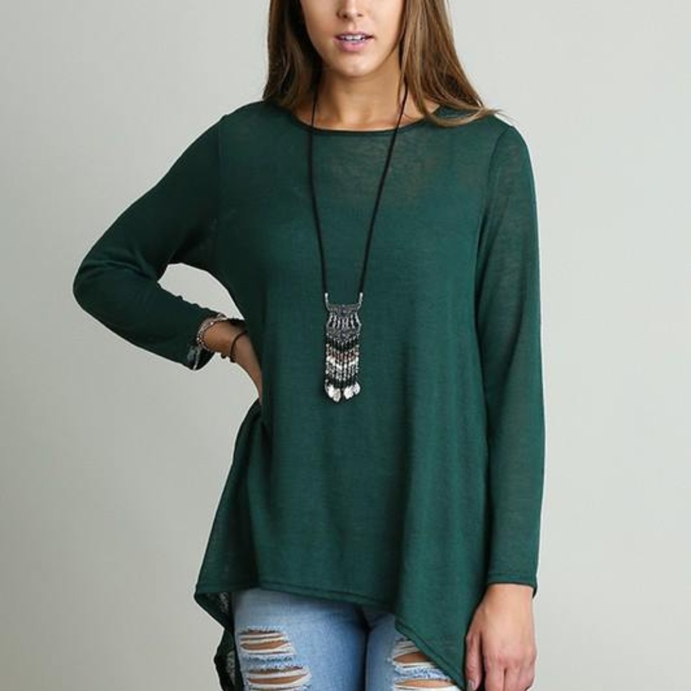 Boat Neck High Low hem light knit tunic
